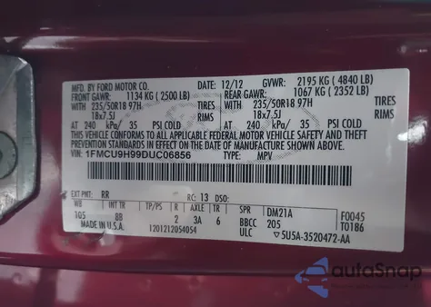 2013 Ford Escape Sel из США, поврежденный, VIN 1FMCU9H99DUC06856